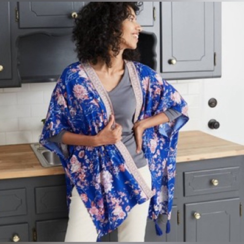 Blue Floral Tassel Kimono #1087